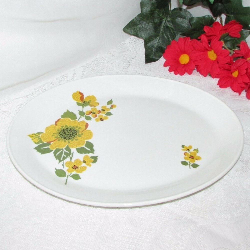 Vintage Oval Serving Platter Johnson Brothers ASHBOURNE 1B2 12" Yellow Flowers